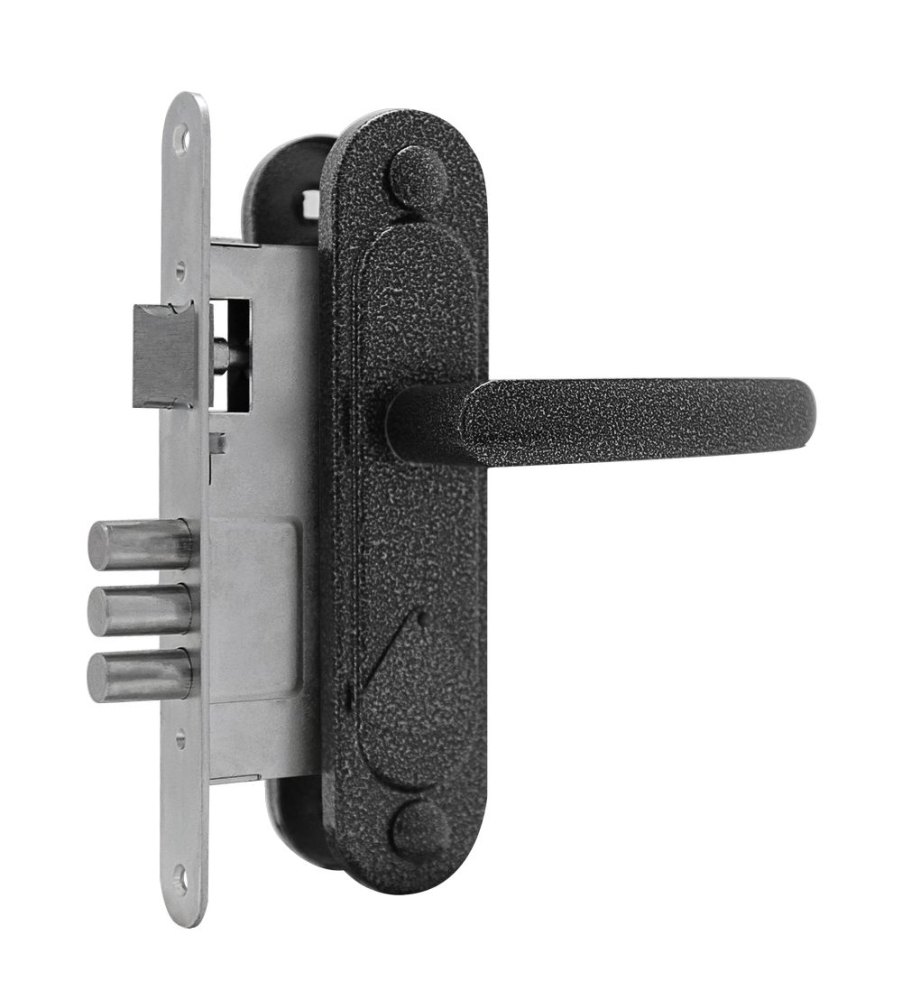 Фото Замок врезной сувальдный с защёлкой в комплекте с ручкой ЗВ9.1-01 (серебро), 3 кл.